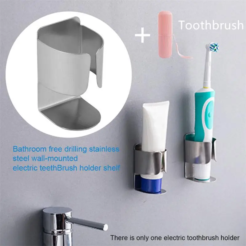 Stainless Steel Wall-Mounted Creative Non-Marking Double-Sided Brushed Electric Toothbrush Rack No Drilling 1pcs toothbrush holder