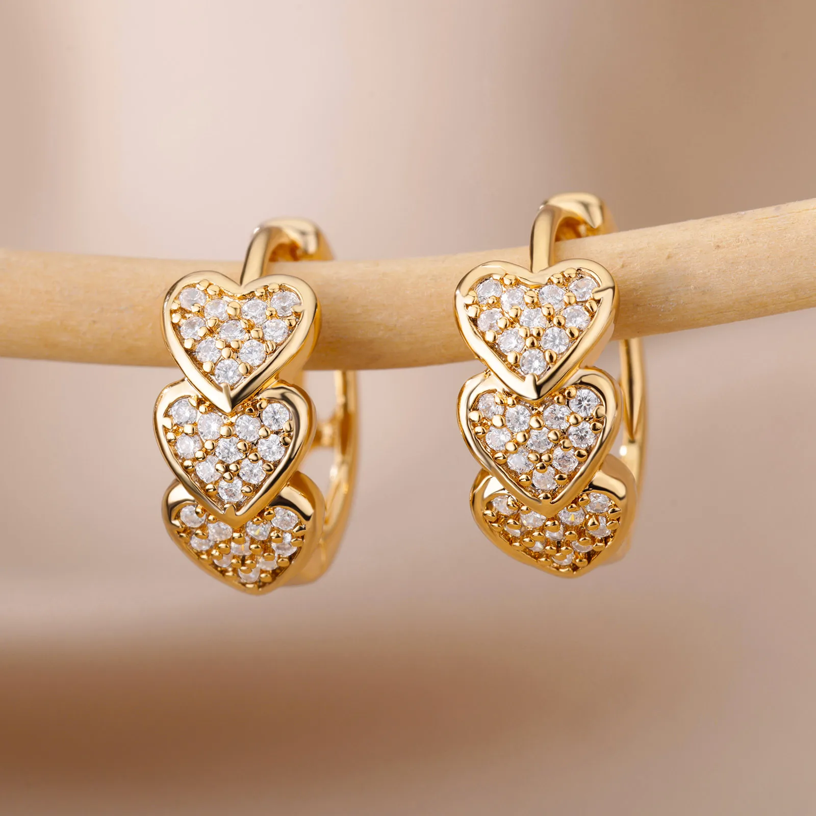 Heart Zircon Hoop Earrings for Women Gold Plated Stainless