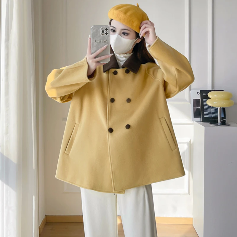 New Korean Style Maternity Clothes Autumn Winter Double-breasted Cardigan Jacket Lapel Maternity Top Slender Woman Fashion Wear