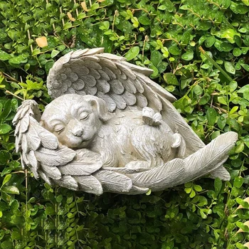 Statue commémorative ange chien chat Figurines décoratives animal de compagnie jardin extérieur maison ornement dormir aile d'ange Sculpture décor de bureau 1