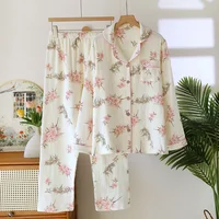 2026 New Spring and Autumn Women's Pajama Set 100% Cotton Crepe Long Sleeve Long Pants Two Piece Home Clothes Sleepwear Ladies - Image 3