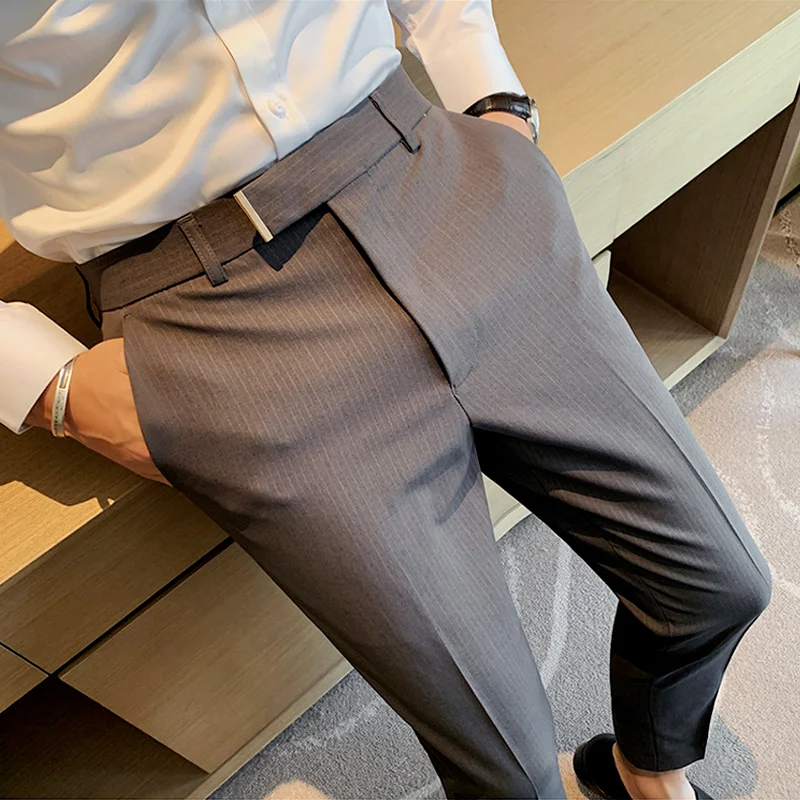 Suit Pants Men's Pants Striped Business Casual Pants Korean-Style Skinny  Thin Summer Pants Men's Slim Fit Suits Dress Trousers - AliExpress