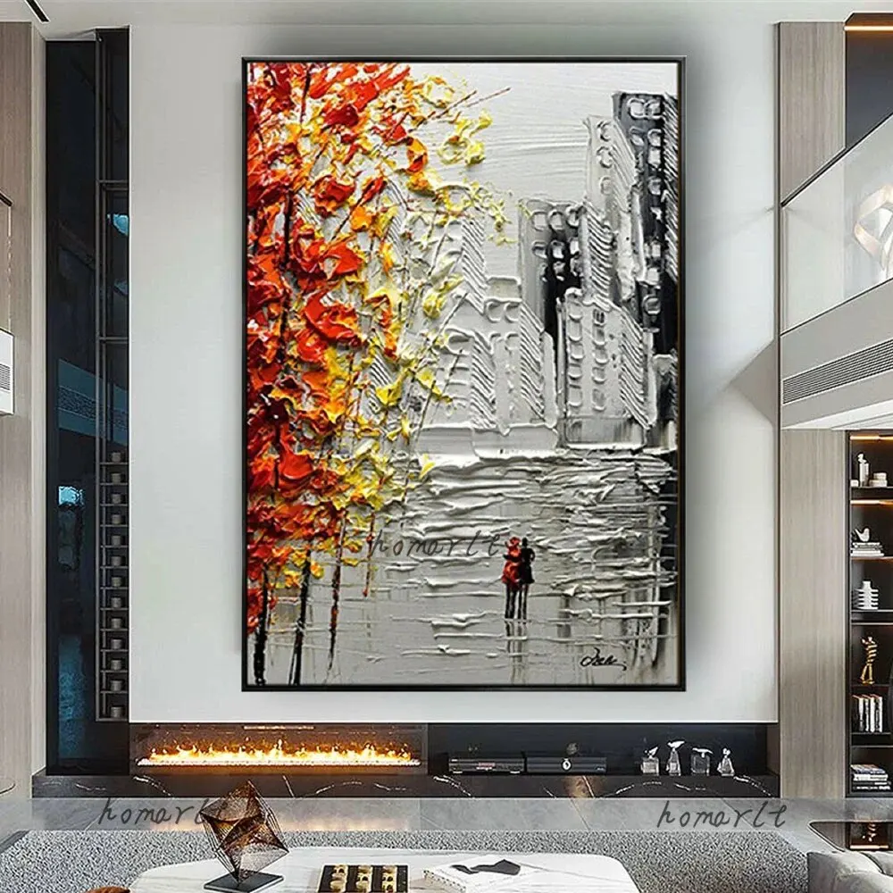 CityCanvasPaintingModernOrangeWallArtLandscapeCanvasLarge