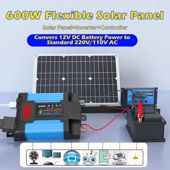 12V to 110V/220V Solar Panel System 12V Solar Panel Battery Charge Controller 6000W Solar Inverter Kit Complete Power Generation 1