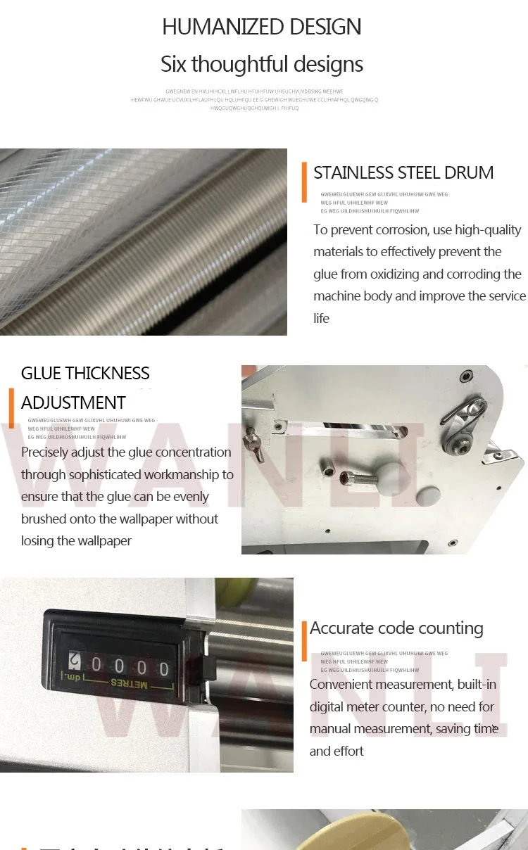 220v New 53cm Household Wallpaper Gluing Machine Manual Gluing Stainless Steel P