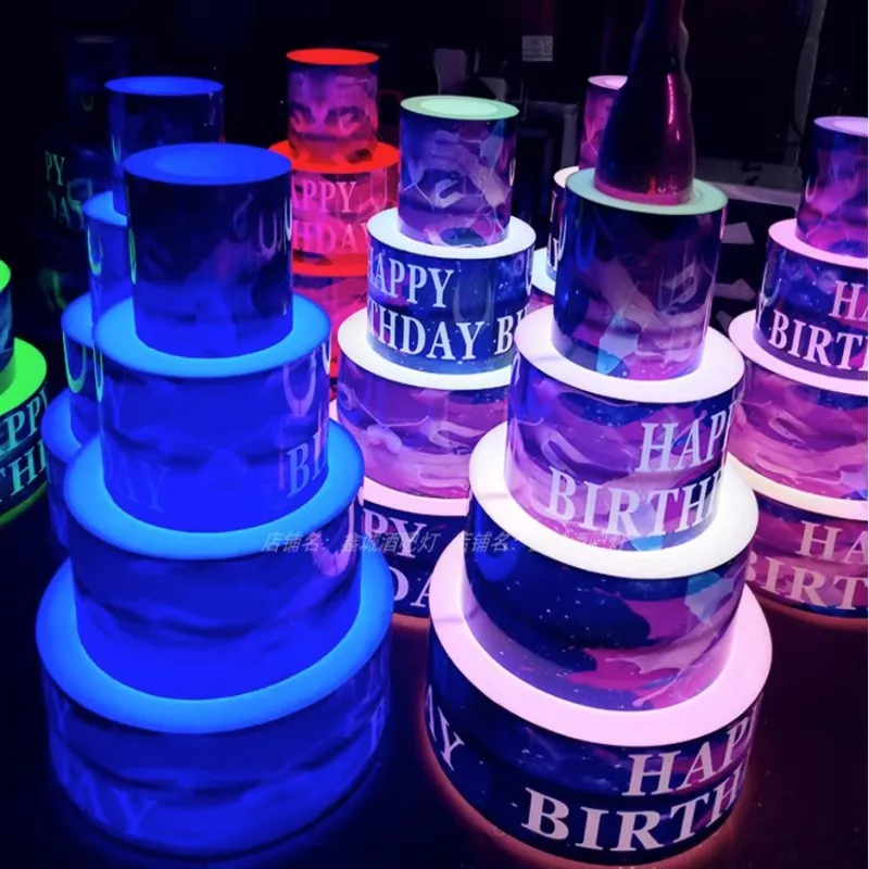 Customzied LED Luminous Happy Birthday Cake Bottle Presenter Wine Glorifier Holder VIP For Nightclub Party Lounge Bar