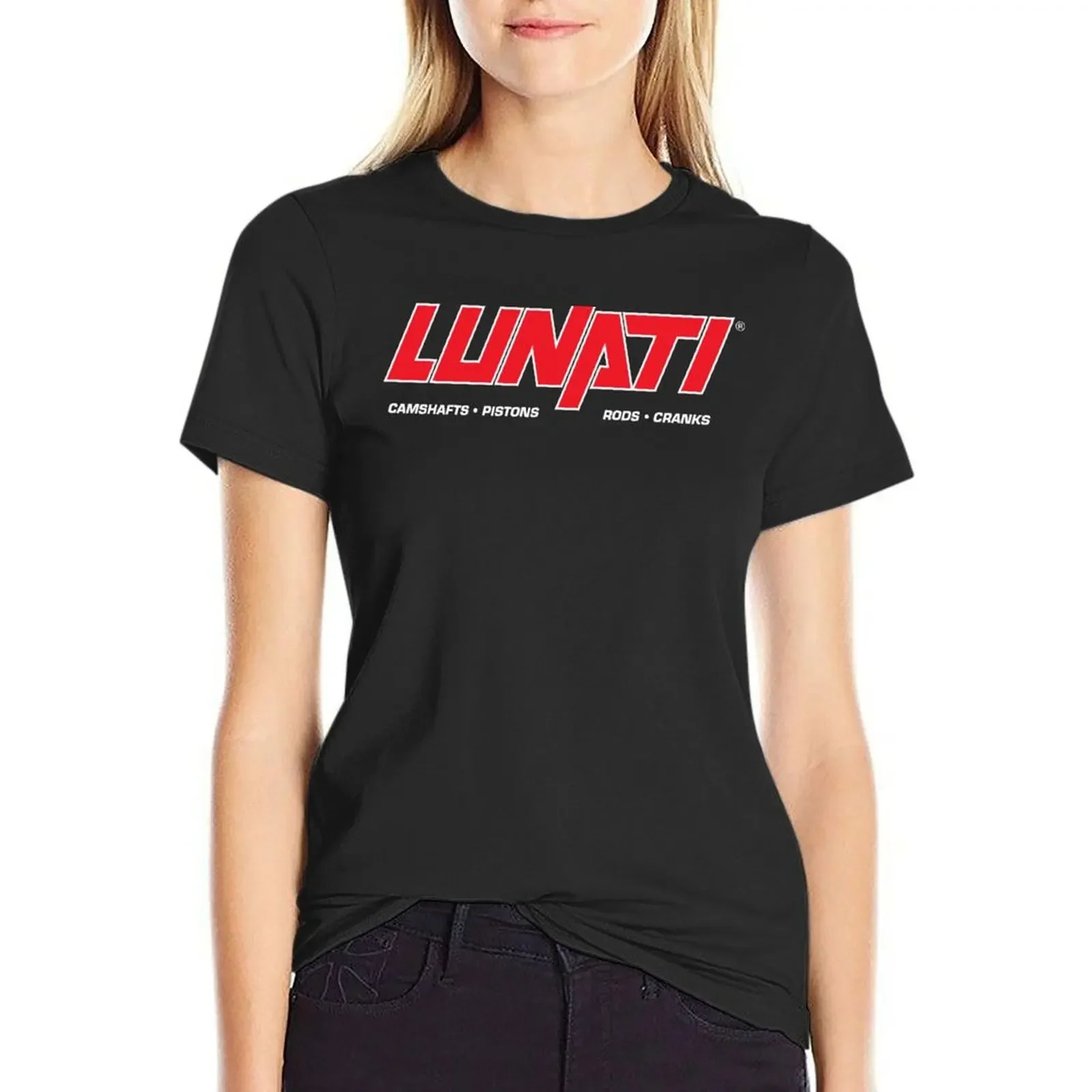 

Lunati Logo Camshafts, crankshafts, rods, pistons, piston T-Shirt Short sleeve tee hippie clothes cute clothes Woman fashion