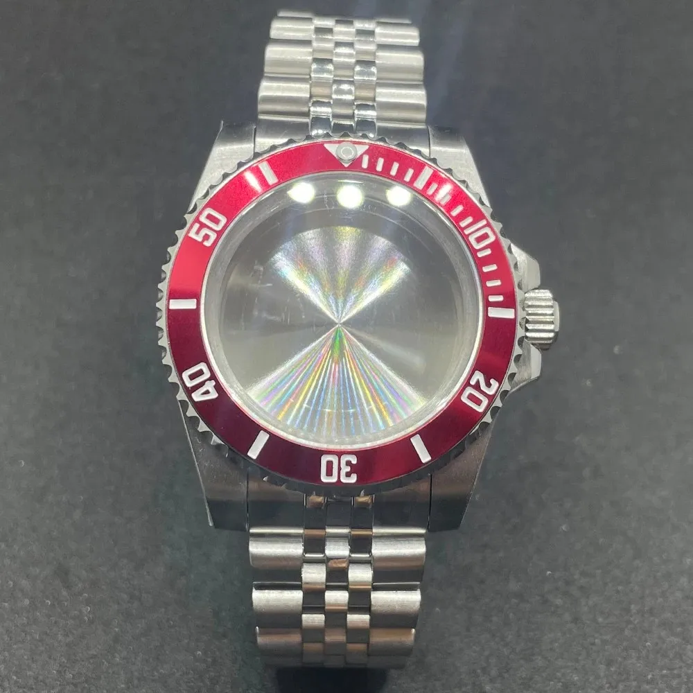 Elegant 40MM Stainless Steel Watch Case with Solid Bracelet and Glide Lock Clasp