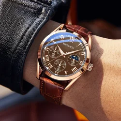 2024 New Brand Men's Quartz Watch Leather Strap Three Eye Luxury Watch Fashion Business Wristwatches Dropshipping Reloj Hombre