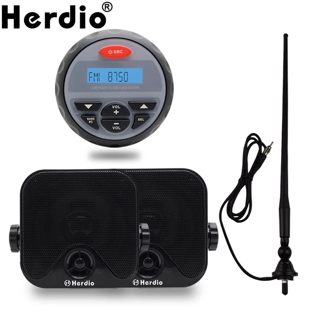 Autoradio Stéréo Bluetooth pour Moto, Audio Marin, Étanche, Radio FM, AM,  pour Voiture, Bateau, RL, UTV, SPA, RZR, Boîtier Étanche, Haut-Parleur,  Antenne - AliExpress