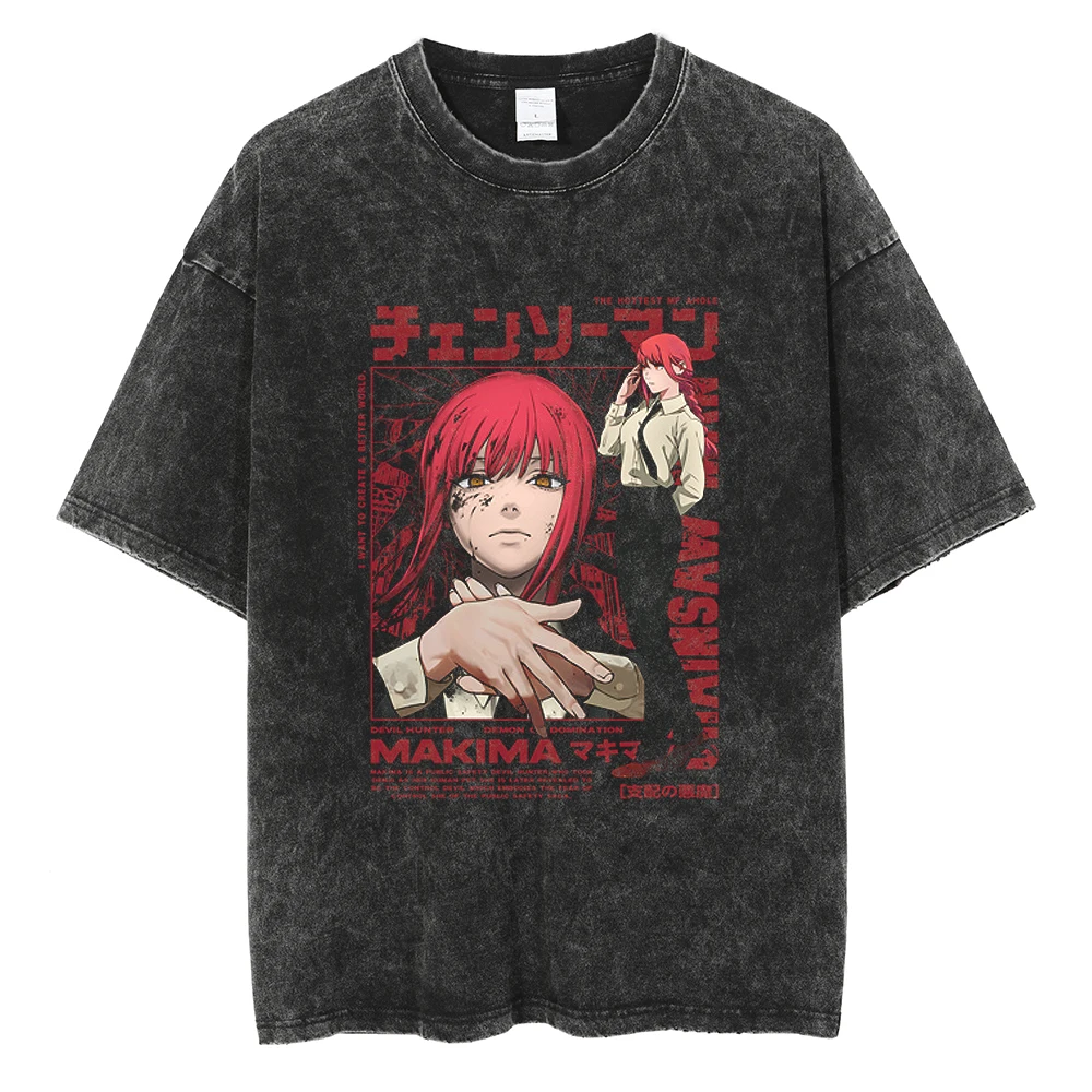 

Men Washed T-Shirt Hip Hop Streetwear Japanese Anime Chainsaw Man Print Oversize Tshirt Summer Short Sleeve Cotton Loose Tops