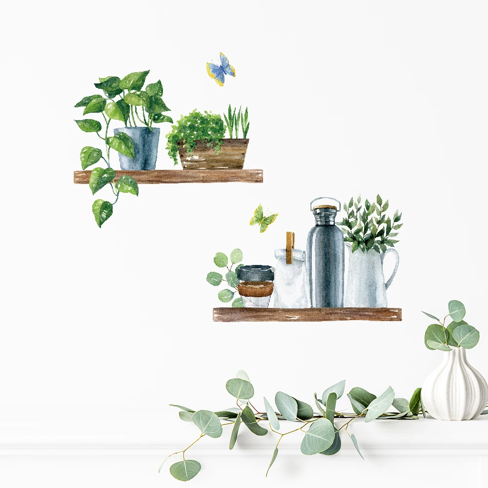 Potted Plant Art Decorations Wall Stickers for Dining Room Decor Removable Self-adhesive Door Window Tile Decal PVC Pieced Mural