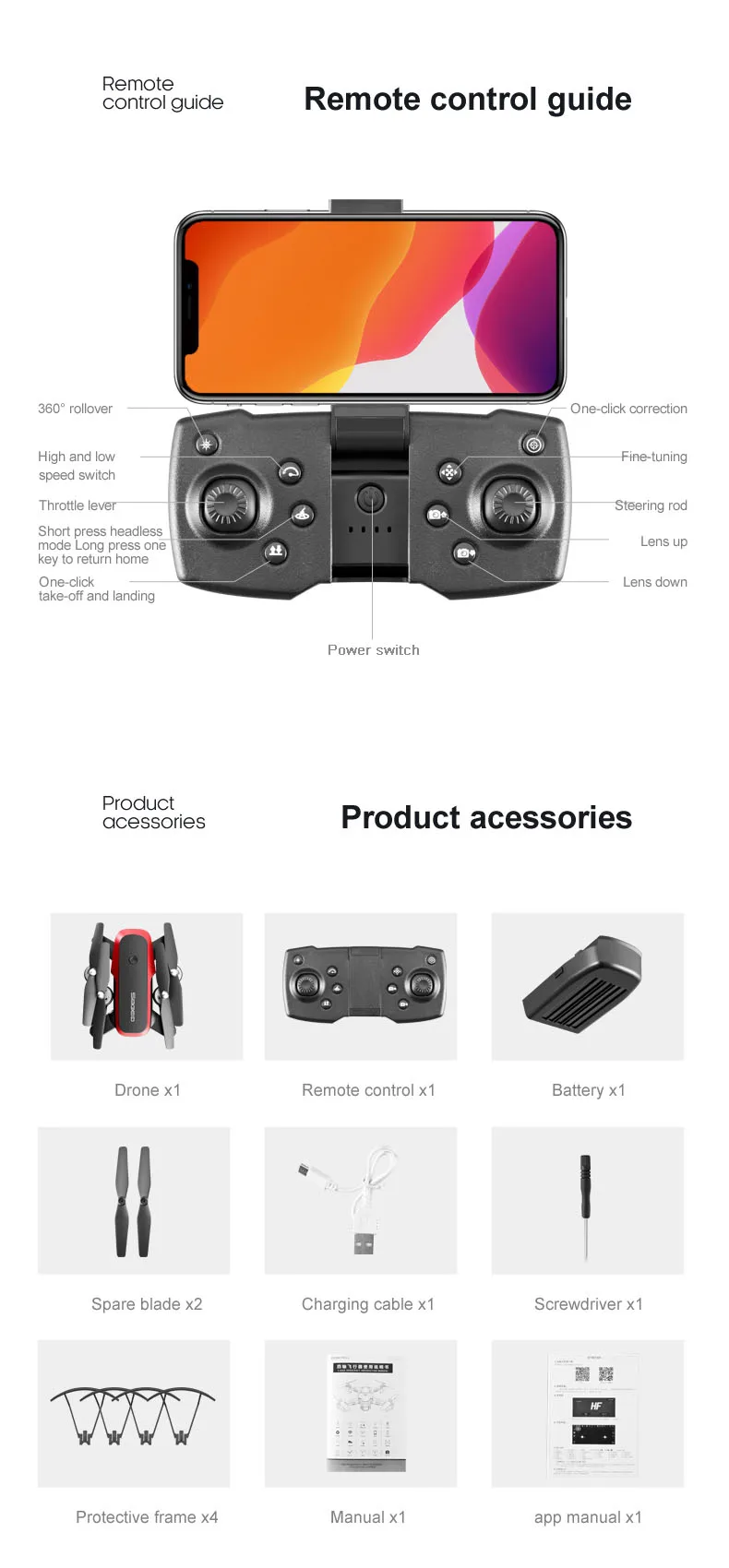 S8000 Drone, rollover one-click correction high and low fine-tuning