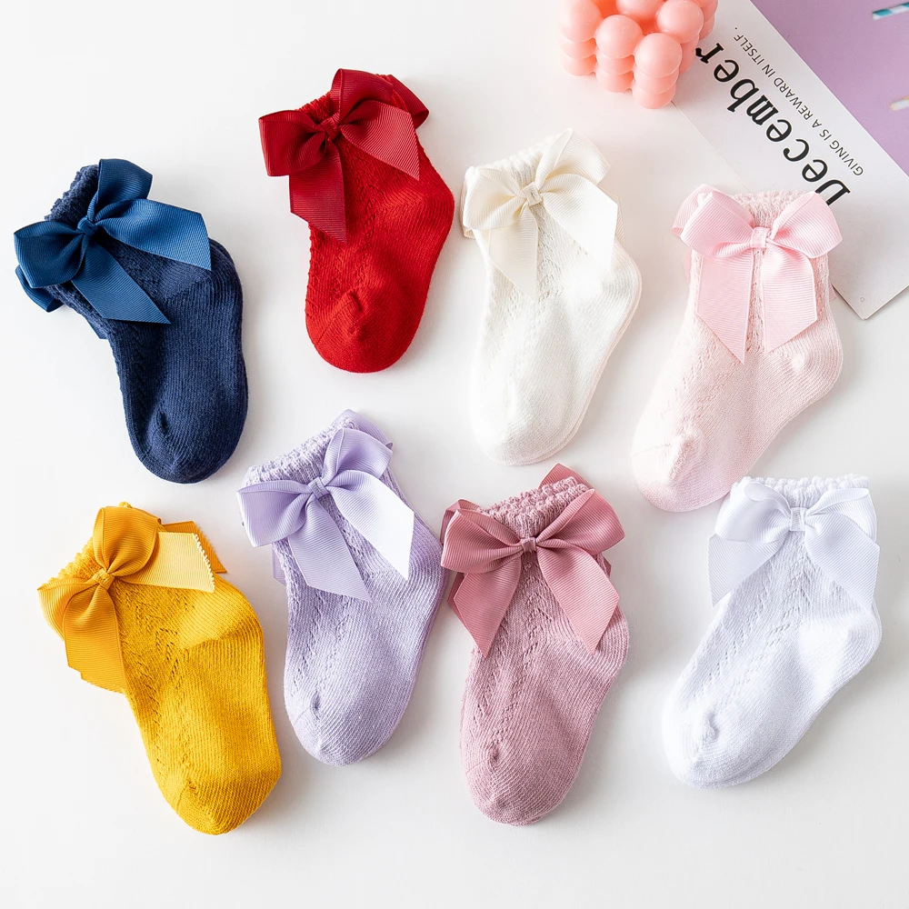 Girls Baby Socks Bowknot Mesh Socks Princess Infants Solid Color Newborn Thin Cotton 0-5Yrs Cotton Socks Children Socks