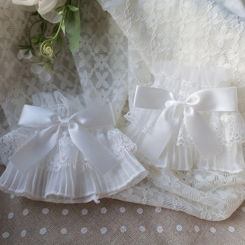 이동식 셔츠 Pleated Flered 장식 커프스 Bowknot Decors Pleated 손목 밴드 장식 여성 스웨터 의류 Y1UA