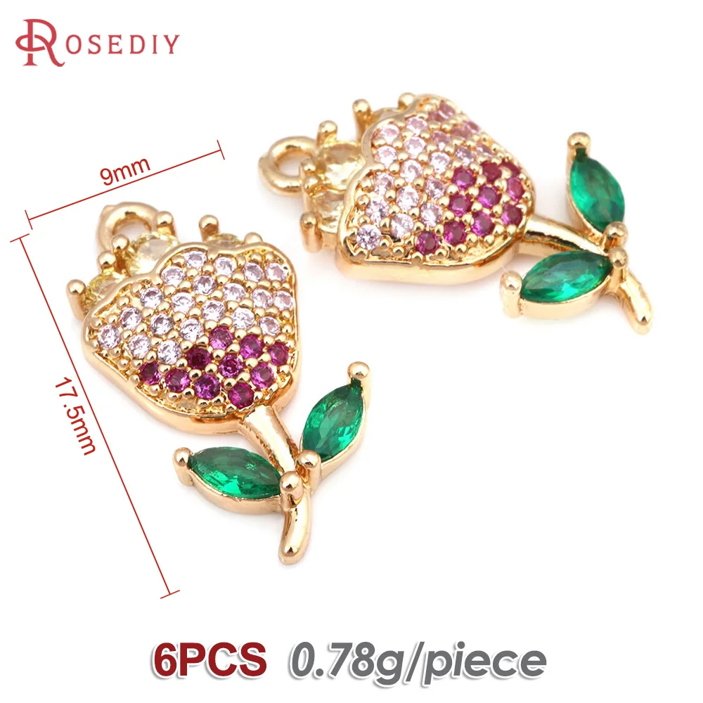 6PCS 18K Gold Color Brass and Zircon Tulip Flower Charms Pendants High Quality Diy Jewelry Making Necklace Earrings Accessories