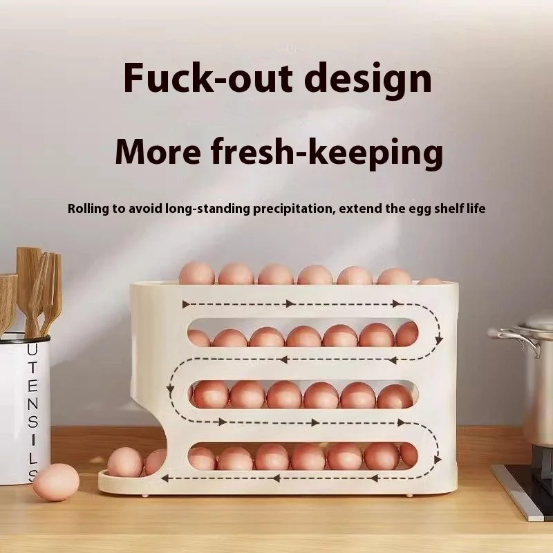Rolling Egg Organiser 4 Tier Refrigerator Storage Racks Stepped Large Capacity Refrigerator Egg Dispenser Food Grade Egg Tray 4