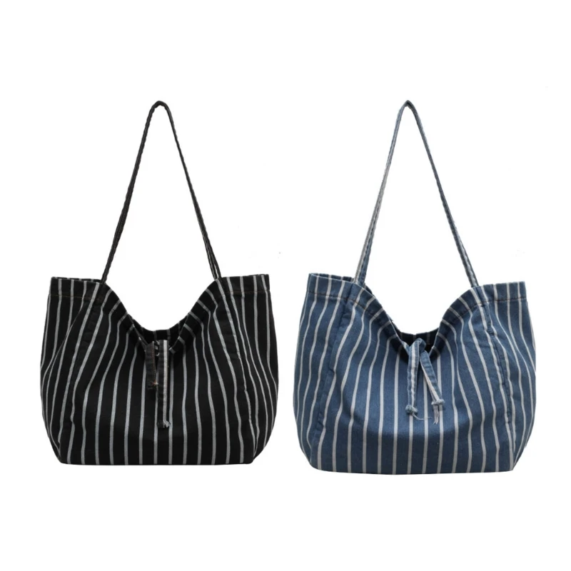 

Fashion Shoulder Bag Large Capacity Striped Vintage Canvas Bag Shopping Bag E74B