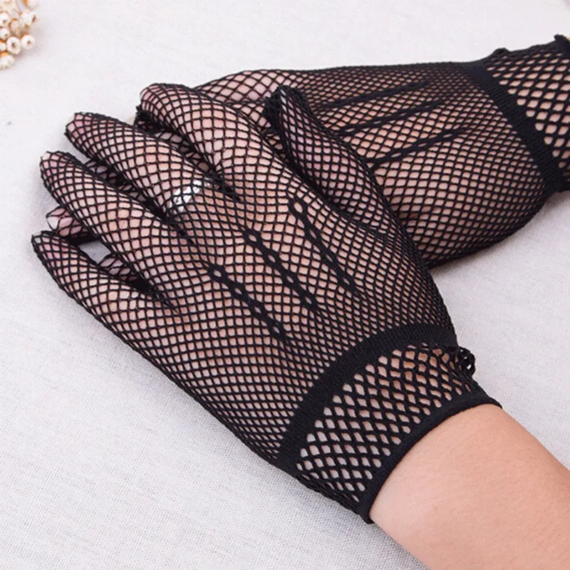 Fishnet Mesh Glove lace gloves fashion gloves Protection Lace Elegant Lady Style Gloves Black and White 1 Pair
