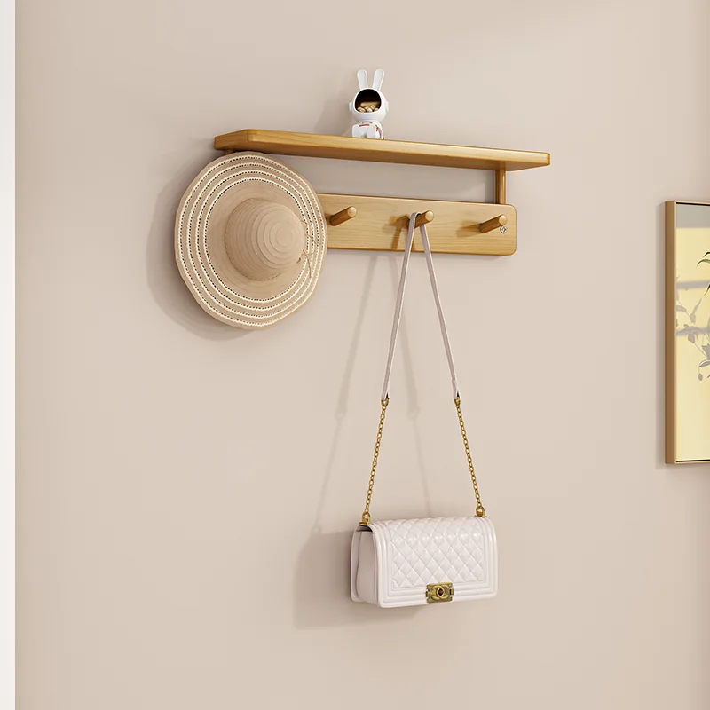 Double-layer Bamboo Wooden Coat Racks Bedroom Clothes Creative Hooks Wall Mounted Goods Sundries Shelves Closet Storage Hangers