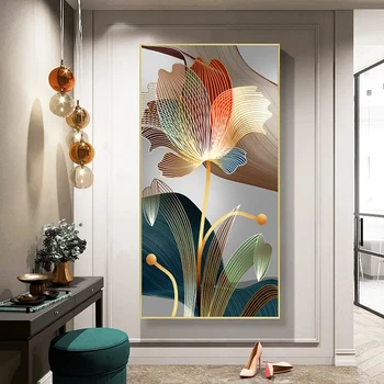 Immagini di fiori astratti Pittura su tela Linee dorate di lusso Poster e stampe moderne Galleria Soggiorno Decorazioni per la casa Immagini