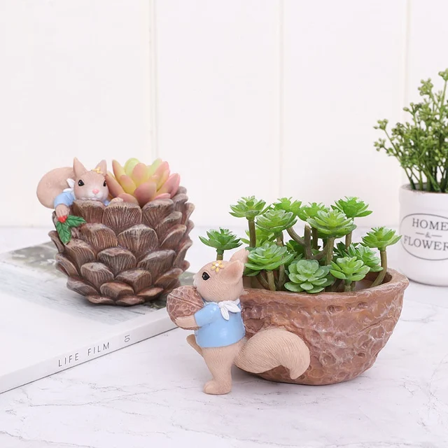 Cartoon Squirrel Succulent Flower Pot Creative Planter for Succulents Air Plants Resin Flower Pot Decor Cute | Plantgardener
