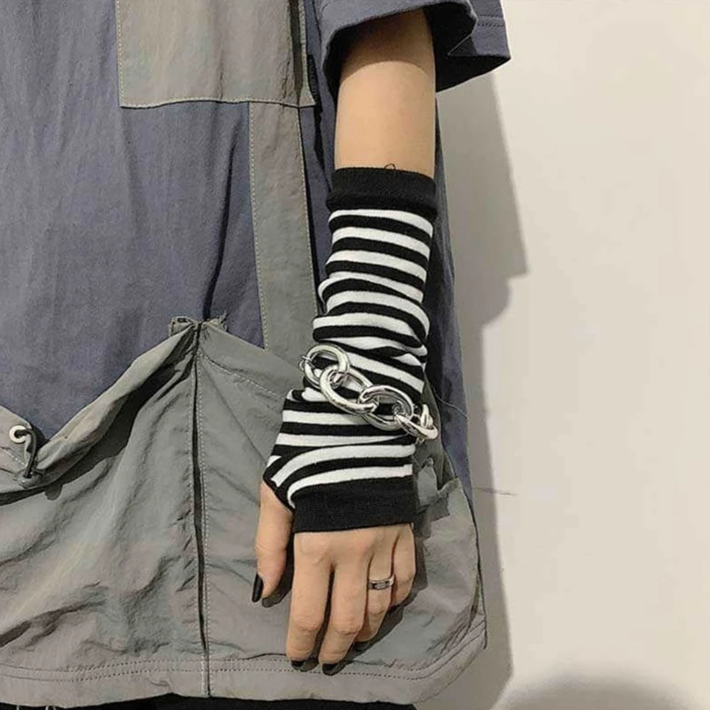 8 Styles Punk Arm Sleeves with Thumb Holes Women Men Party Cosplay Stretchy Long Arm Cover for Street Dance Sport Driving