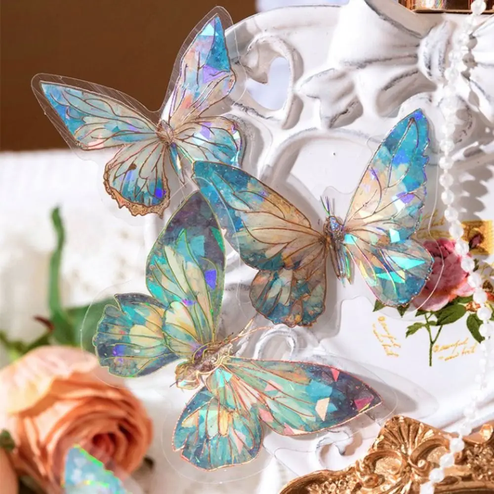 

20pcs Ice Crystal Laser Butterfly Decorative PET Stickers Retro Diy Handbook Material Scrapbooking Label Diary Journal Planner