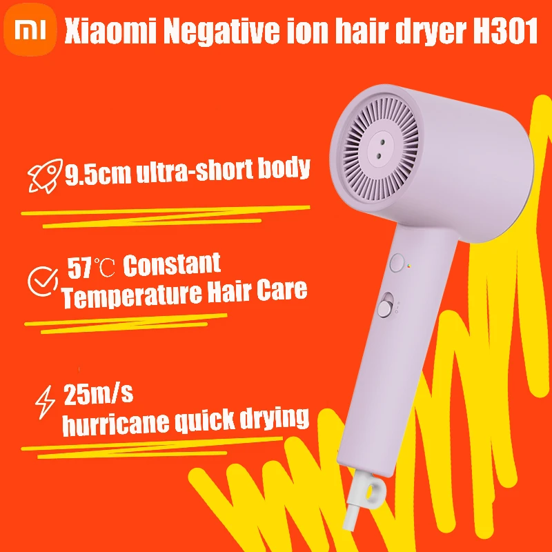 XIAOMI MIJIA H301 Portable Anion Hair Dryers Quick Dry Negative Ion Hair Professional 25m/s Wind Speed 1800W Electric Dryer