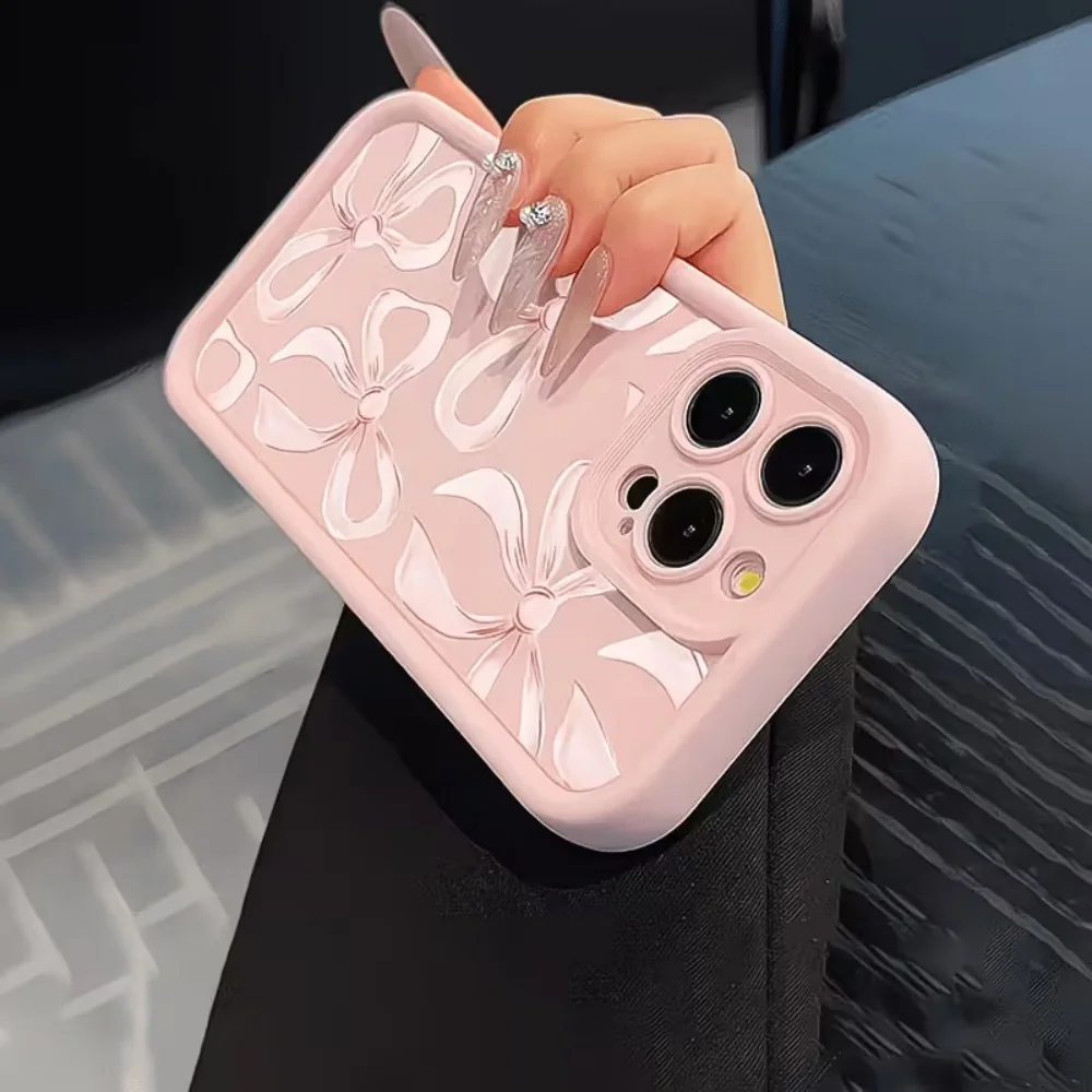 Pink Bow Heart Design Shockproof Phone Case - Soft TPU Cover