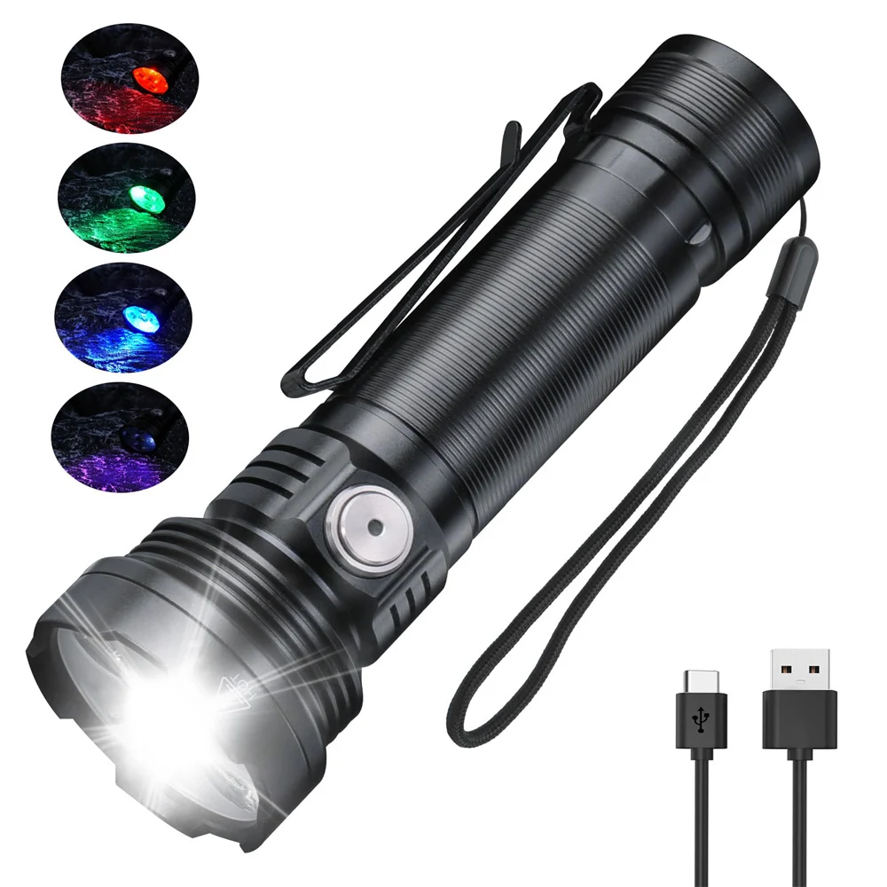 

BORUIT ET28 LED Flashlight 2000LM 10 Modes Type-C Rechargeable Powerful Mini Torch With Clip 365 nm UV Camping Hiking Led Light