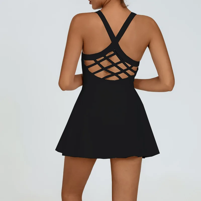 Women's sports beautiful back dress Removable chest cushion cushion breathable outdoor yoga tennis skirt badminton Training
