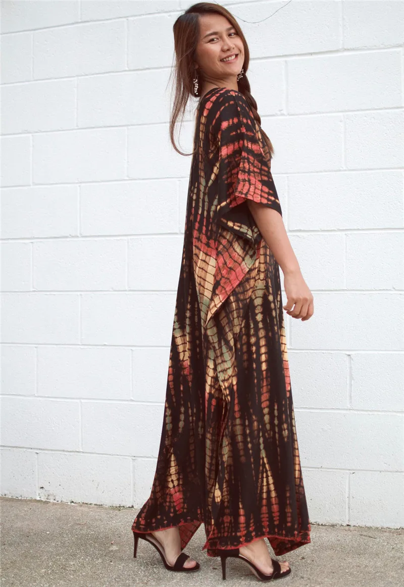 Fashion Casual Striped Print Long Dresses Women Bohemian V-neck Bat Sleeve Loose Slit Beach Dress Summer New Beachwear Vestidos 85 Fashion Casual Striped Print Long Dresses Women Bohemian V-neck Bat Sleeve Loose Slit Beach Dress Summer New Beachwear Vestidos