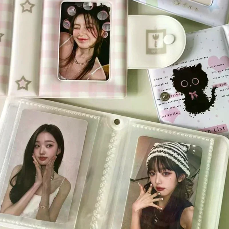 3 Inch Photo Album 32 Pockets Fork Black Cat Style ID Card Kpop Idol Photo Card Holder Storage Collect Book