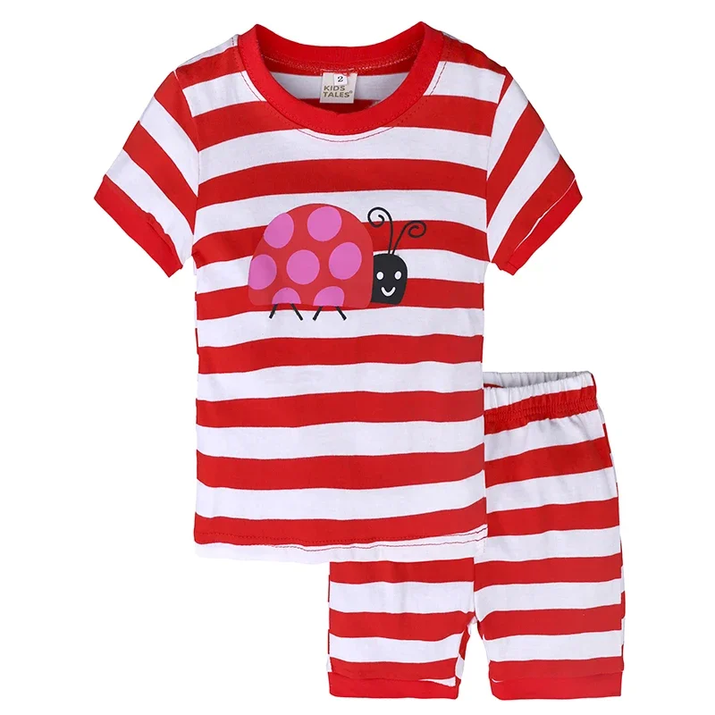 Baby Boy Girl Clothes Sets Summer Short Sleeve Tractors Cartoon Print Pajama Tracksuit Suits Costume Children Sleepwear Clothing