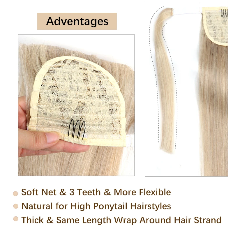 Human Hair Extensions Ponytail Human Hair Wrap Around Natural Real Hair Bonde Ponytail Extension Straight 14 18 20 24 inch