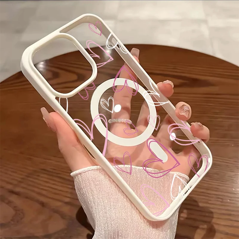 Gradient Heart Magnetic Protective Case - Pink, Purple & White Lines Design