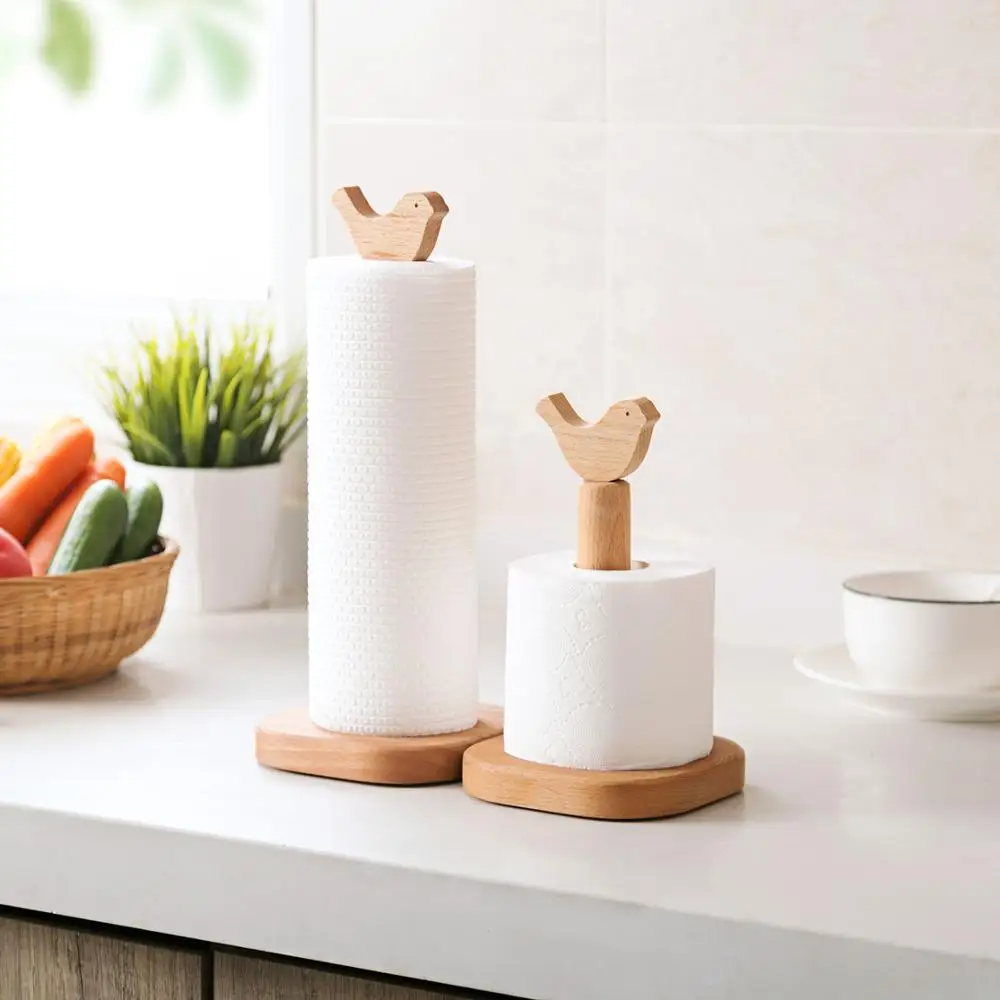 Japanese-style Solid Wood Paper Roll Holder Kitchen Vertical Beech Paper  Towel Rack Small Flower Rag Rack