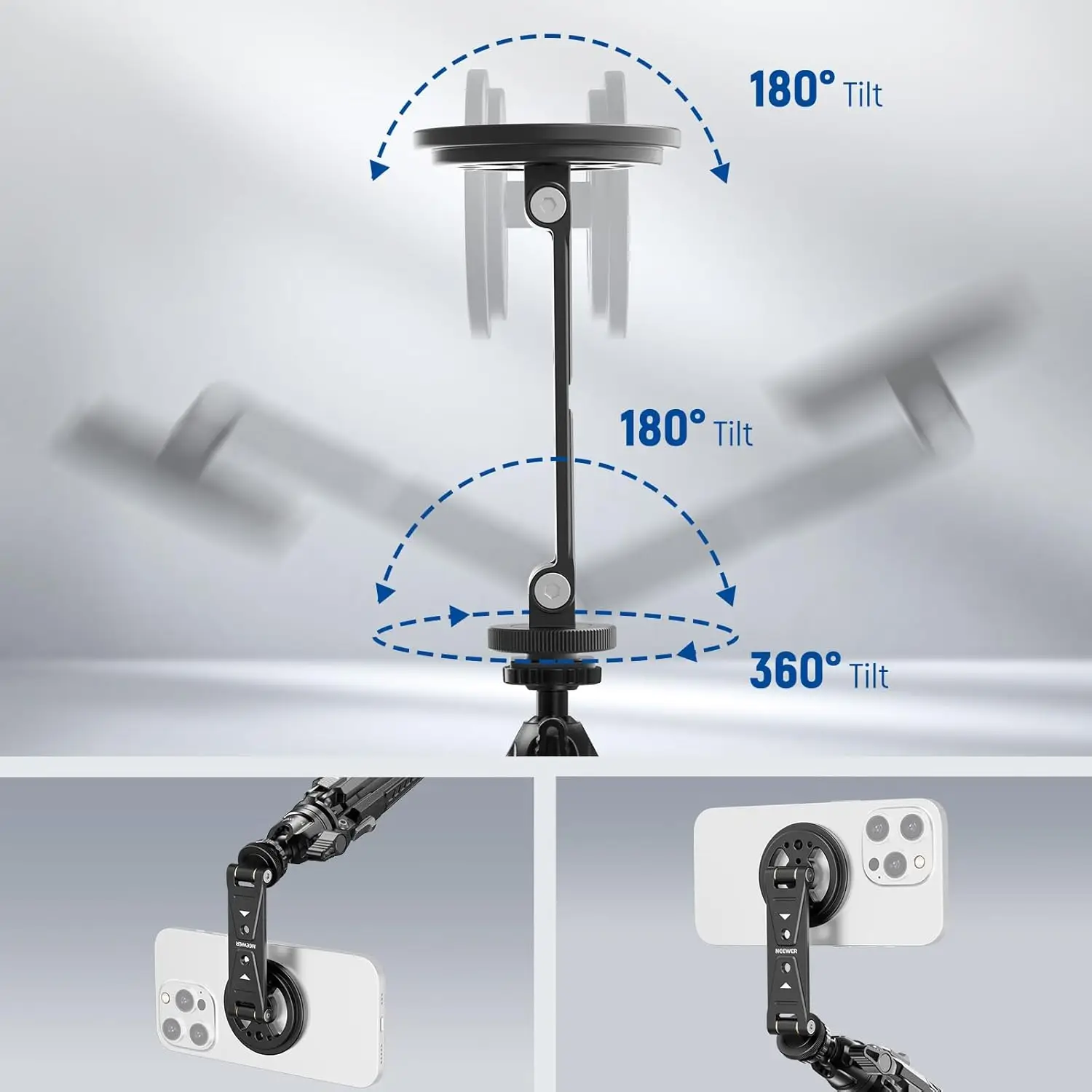 Magnetic Phone Tripod Mount with Cold Shoe, Metal Portable Smartphone Holder Ada