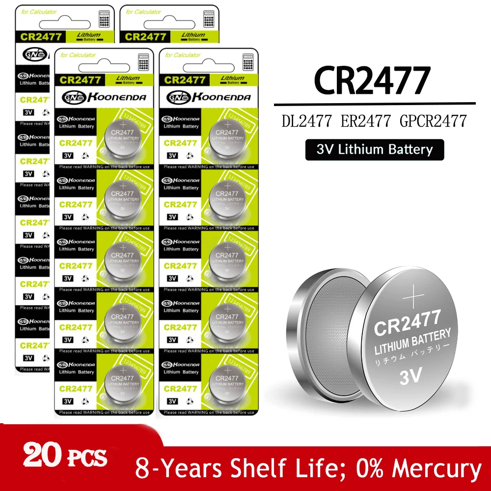 

20PCS CR2477 3V Button Cell Lithium Battery For Weight Scale Motherboard Watch Thermometer DL2477 ECR2477 KCR2477 Coin Cells