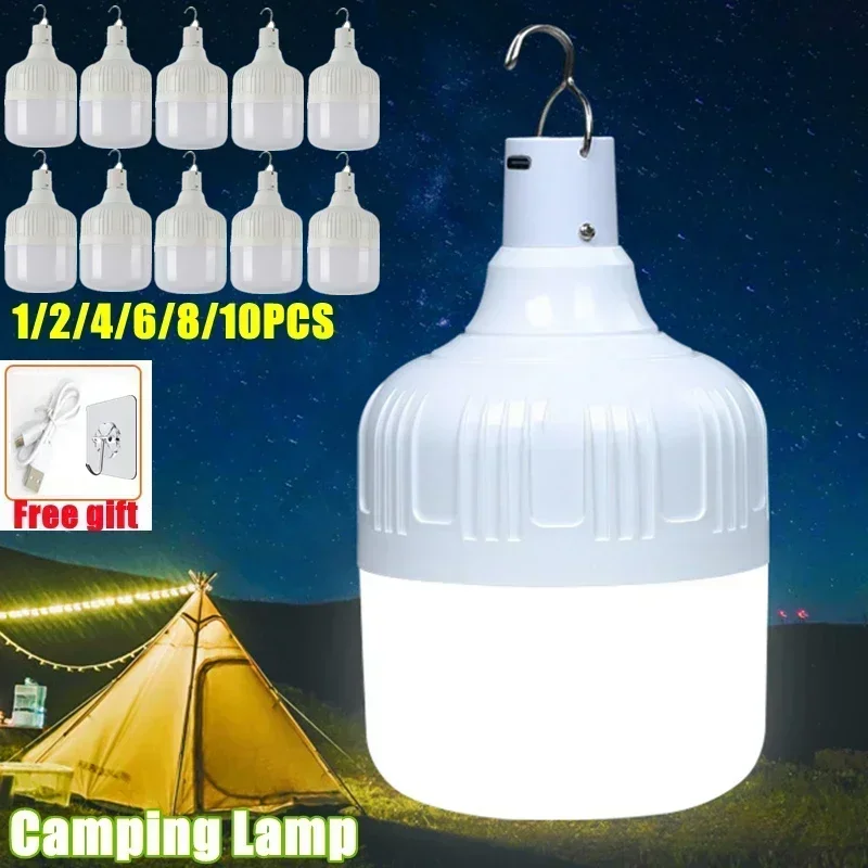 Lampe de camping aste USB, lampe de secours LED, lanternes portables avec crochet, ampoule de batterie, extérieur, barbecue, tentes, 1 pièce, 2 pièces, 4 pièces, 6 pièces, 8 pièces, 10 pièces