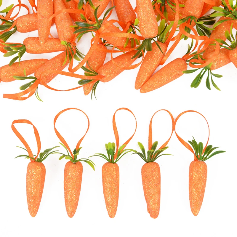 

10/20Pcs Mini Foam Carrots Artificial Glitter Sparkling Carrots Hanging Ornaments for Easter Home Decorations DIY Crafts Decor