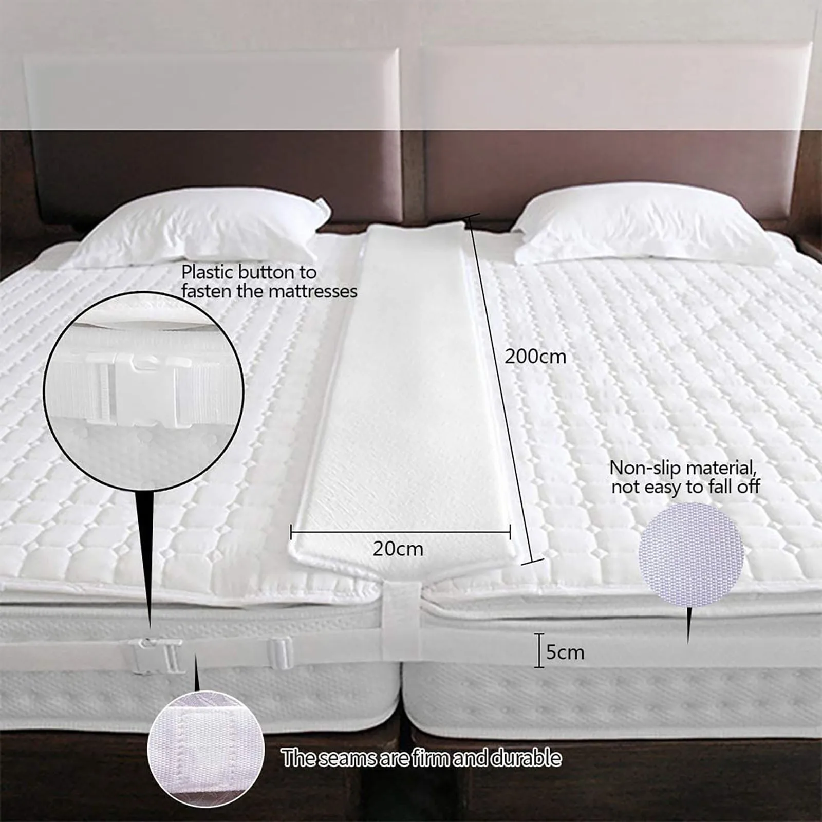  Pure Siesta Puente de cama, Kit de convertidor de cama  individual a King, Relleno de huecos dividido King para cama ajustable