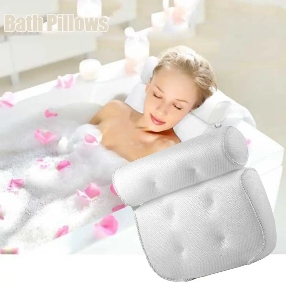 Breathable 3D Mesh Spa Bath Pillow with Suction Cups Neck and Back Support Spa Pillow for Home Hot Tub Bathroom Accersories