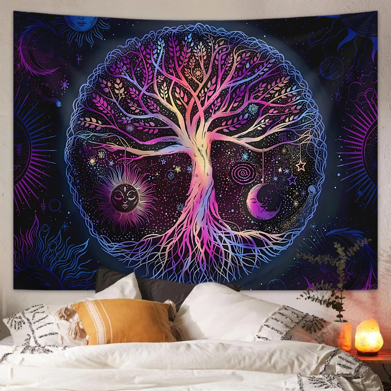 1 Stück Baum des Lebens Wandteppich Wandbehang, ästhetische Galaxie Sonne Mond Sternenhimmel Wandteppich, Zuhause Wohnzimmer Schlafzimmer Dekoration – Detail 13