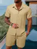Men's beach suit striped solid color short sleeve shorts shirt Sports casual breathable lightweight high quality men's wear ins 1