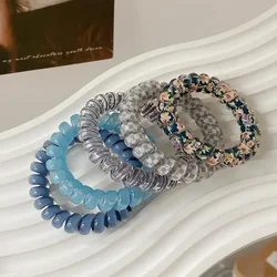 Spiral Coil No - Crease Hair Ties - 5 Pack Elastic Ponytail Holders (Blue)