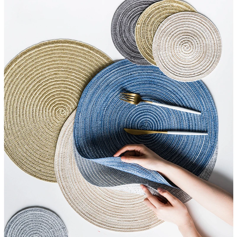 Round Placemat Natural Cotton Yarn Hand Woven Non Slip Waterproof And
