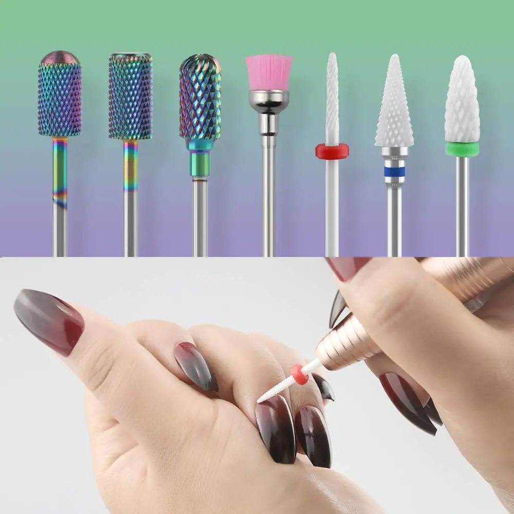 7 Pcs/Set Rainbow Tungsten Milling Cutter For Manicure Gel Cuticles Remove Polishing Toos Nail Drill Bits 3
