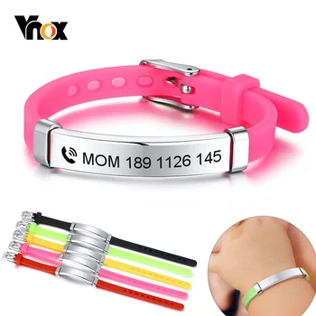 Vnox Personalize Boys Girls Baby ID Bracelets Soft Silicone Rudder Stainless Steel Girls Boys Custom Emergency Name Phone 1